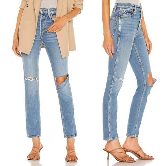 Re/Done Denim - REDONE Denim Jeans 80’s Slim‎ Straight Distressed Blue Jeans Size 26